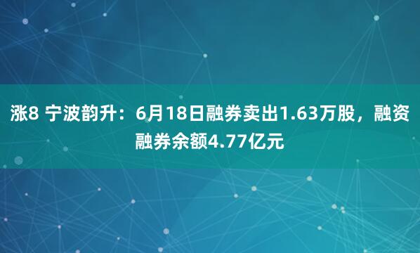 涨8 宁波韵升：6月18日融券卖出1.63万股，融资融券余额4.77亿元